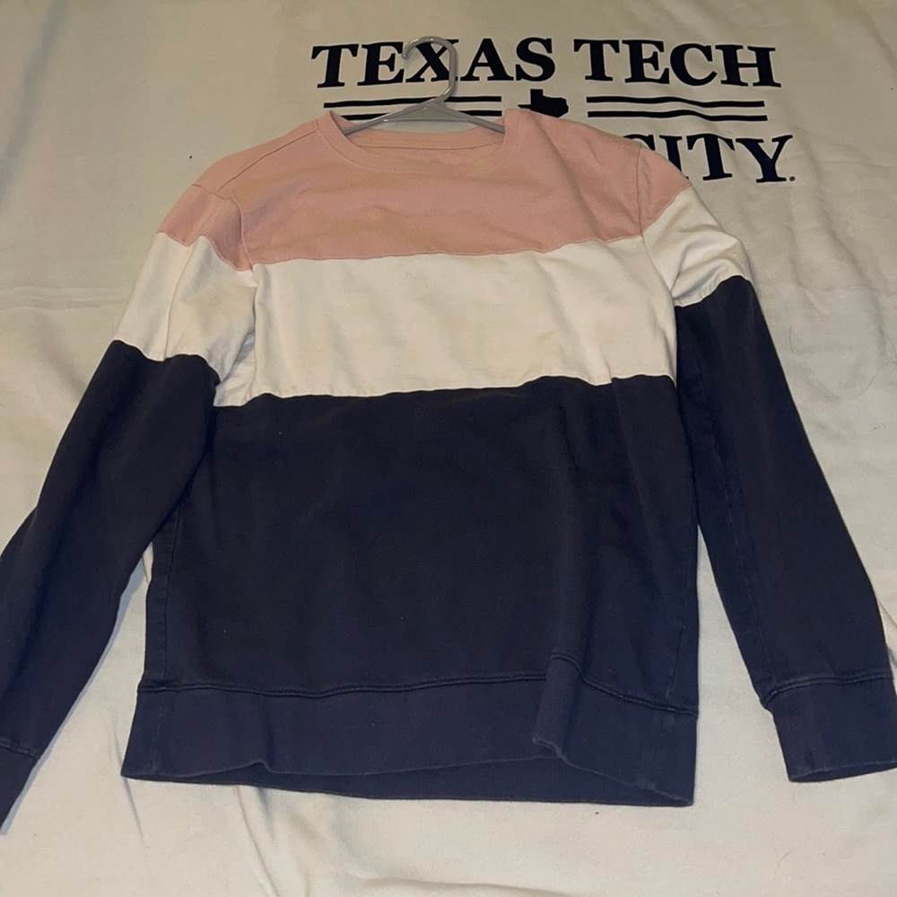 Men’s Pink, White, And Navy Blue Striped Jumper